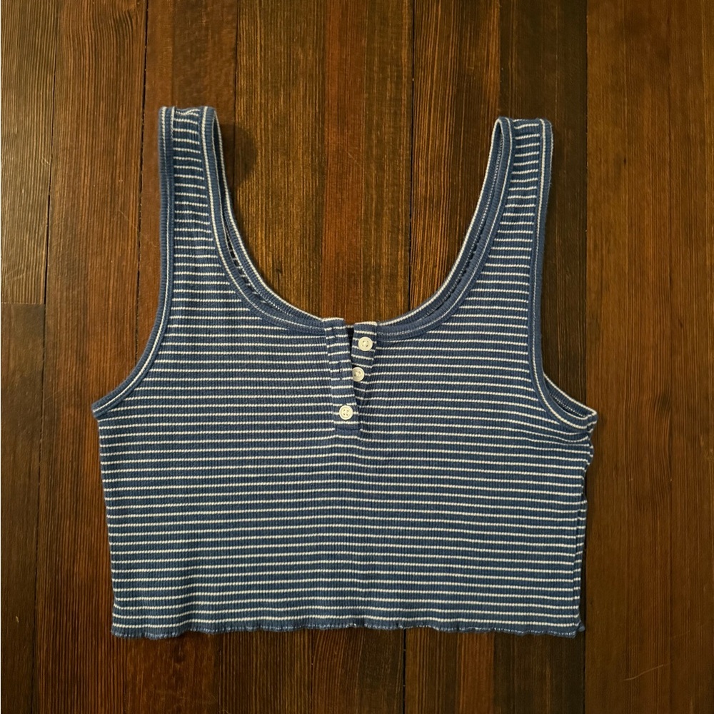 American Eagle Outfitters Blue Ribbed Crop Tank Top